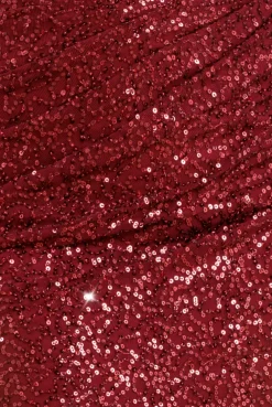 Sequin Cowl One Shoulder Midi Dress - Wine by Goddiva