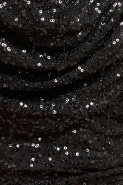 Sequin Cowl One Shoulder Maxi Dress - Black by Goddiva