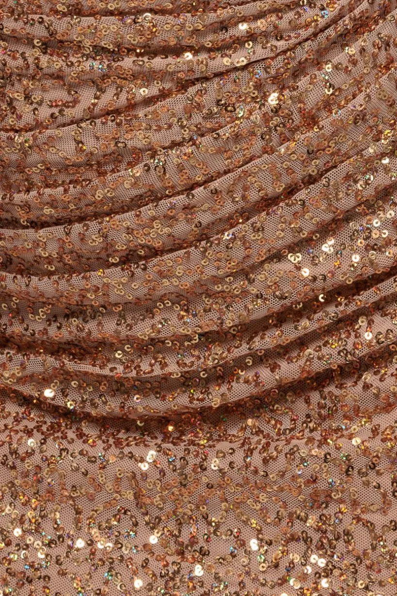 Sequin Cowl One Shoulder Midi Dress - Gold by Goddiva