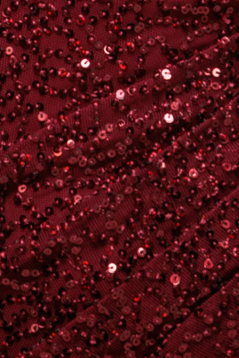 Sequin Cowl One Shoulder Maxi Dress - Wine by Goddiva