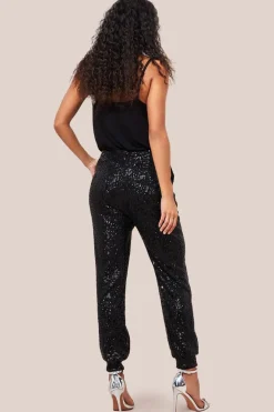 Sequin Cuffed Ankle Trouser - Black by Goddiva