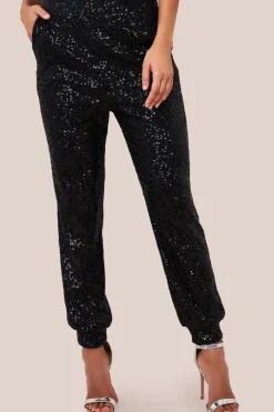 Sequin Cuffed Ankle Trouser - Black by Goddiva