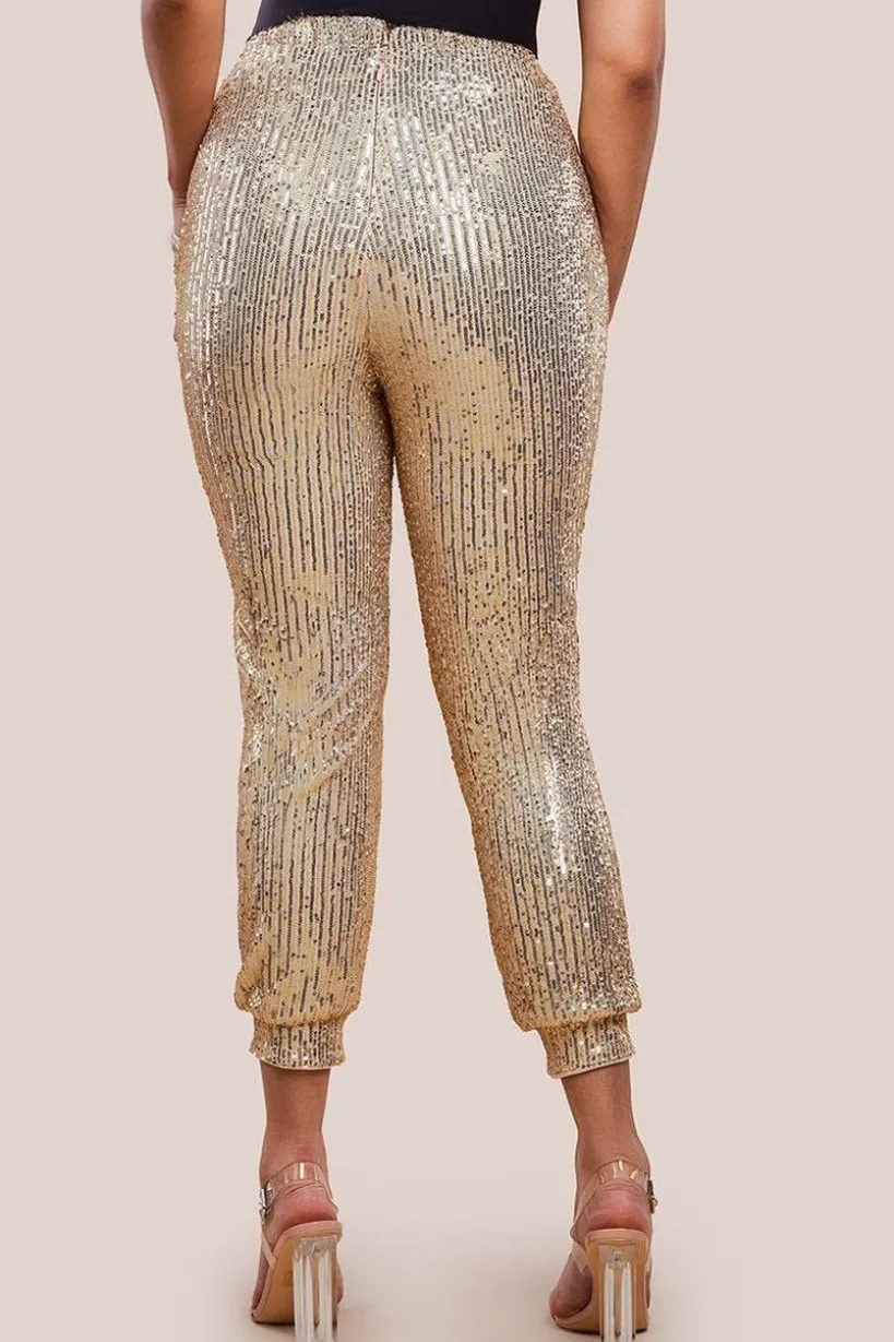 Sequin Cuffed Ankle Trouser - Gold by Goddiva