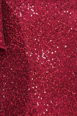 Sequin Flutter Sleeve Maxi - Wine by Goddiva