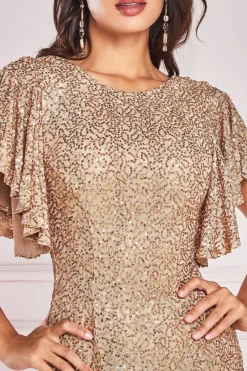 Sequin Flutter Sleeve Maxi - Gold by Goddiva