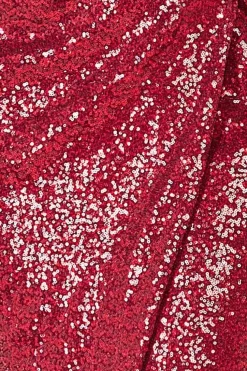 Sequin Front Split Shirt Dress - Wine by Goddiva