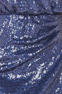 Sequin Front Split Shirt Dress - Navy by Goddiva