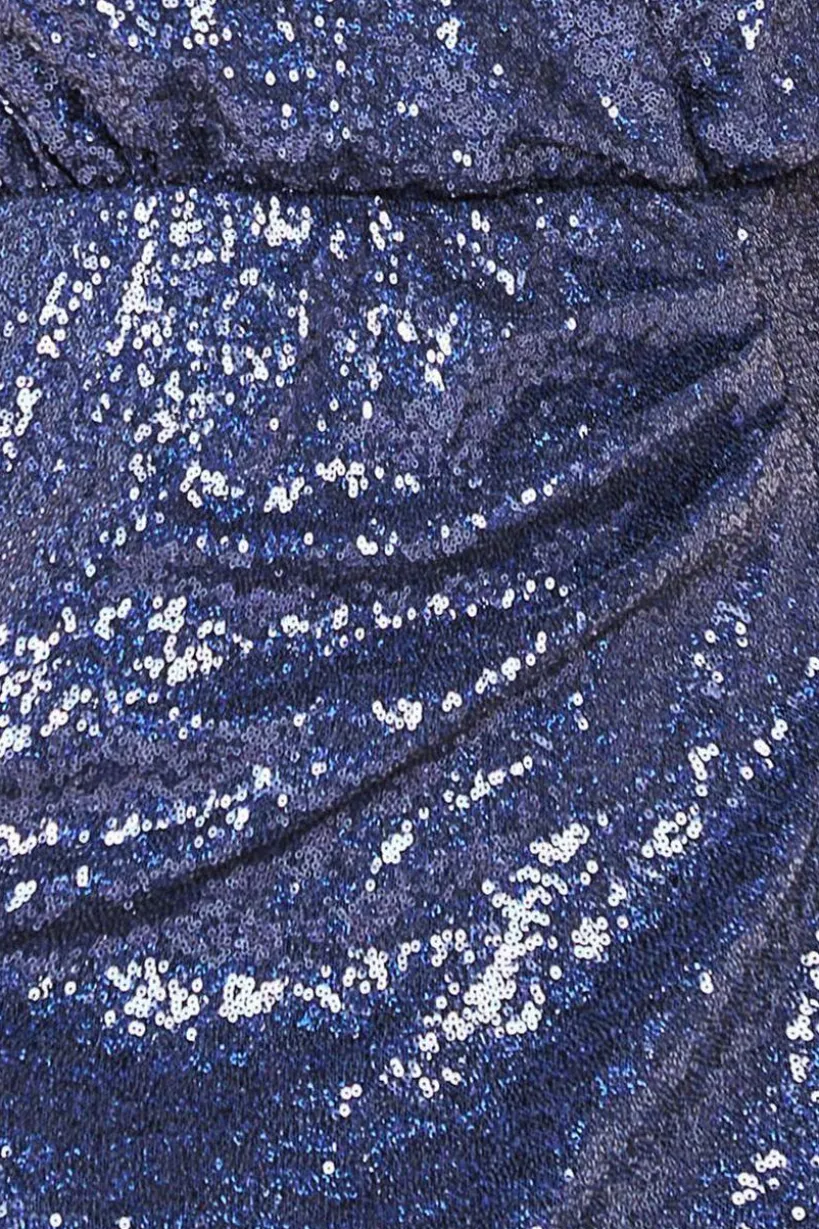 Sequin Front Split Shirt Dress - Navy by Goddiva