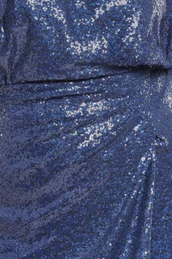 Sequin Front Split Shirt Dress - Navy by Goddiva
