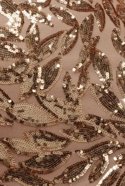 Sequin Leaf Long Sleeve Maxi Dress - Gold by Goddiva