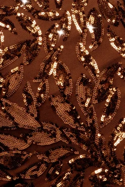 Sequin Leaf Long Sleeve Maxi Dress - Bronze by Goddiva