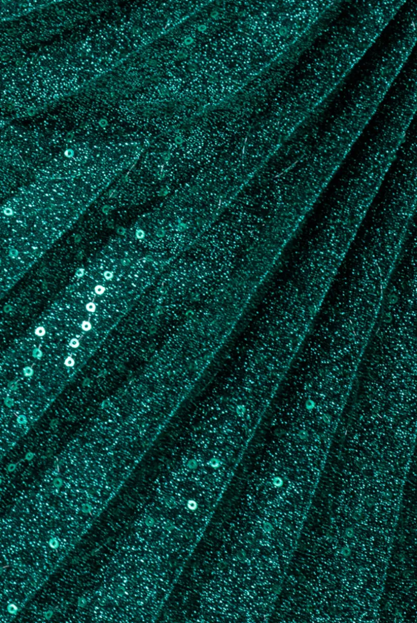 Sequin Lurex Bardot Pleated Sleeve Top - Teal Blue by Goddiva