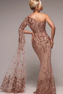 Sequin Mesh One Shoulder Evening Maxi Dress - Champagne by Goddiva