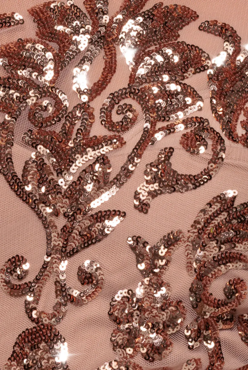 Sequin Mesh One Shoulder Evening Maxi Dress - Champagne by Goddiva