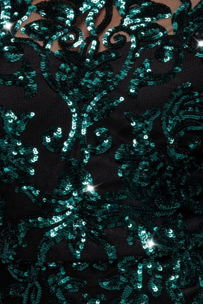 Sequin Mesh One Shoulder Evening Maxi Dress - Emerald Green by Goddiva