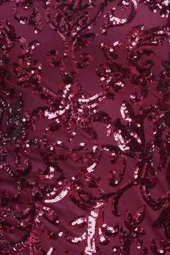 Sequin Mesh One Shoulder Evening Maxi - Burgundy by Goddiva