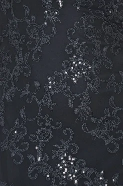 Sequin Scallop Lace Midi Dress - Black by Goddiva