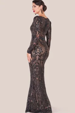 Sequin Square Neck Maxi With Scallop Hem - Black by Goddiva