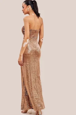 Sequin Velvet Bandeau Maxi Dress - Champagne by Goddiva