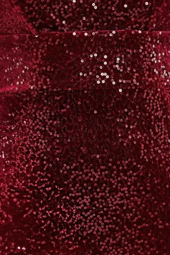 Sequin Velvet Bandeau Maxi Dress - Wine by Goddiva