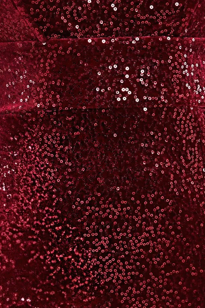 Sequin Velvet Bandeau Maxi Dress - Wine by Goddiva