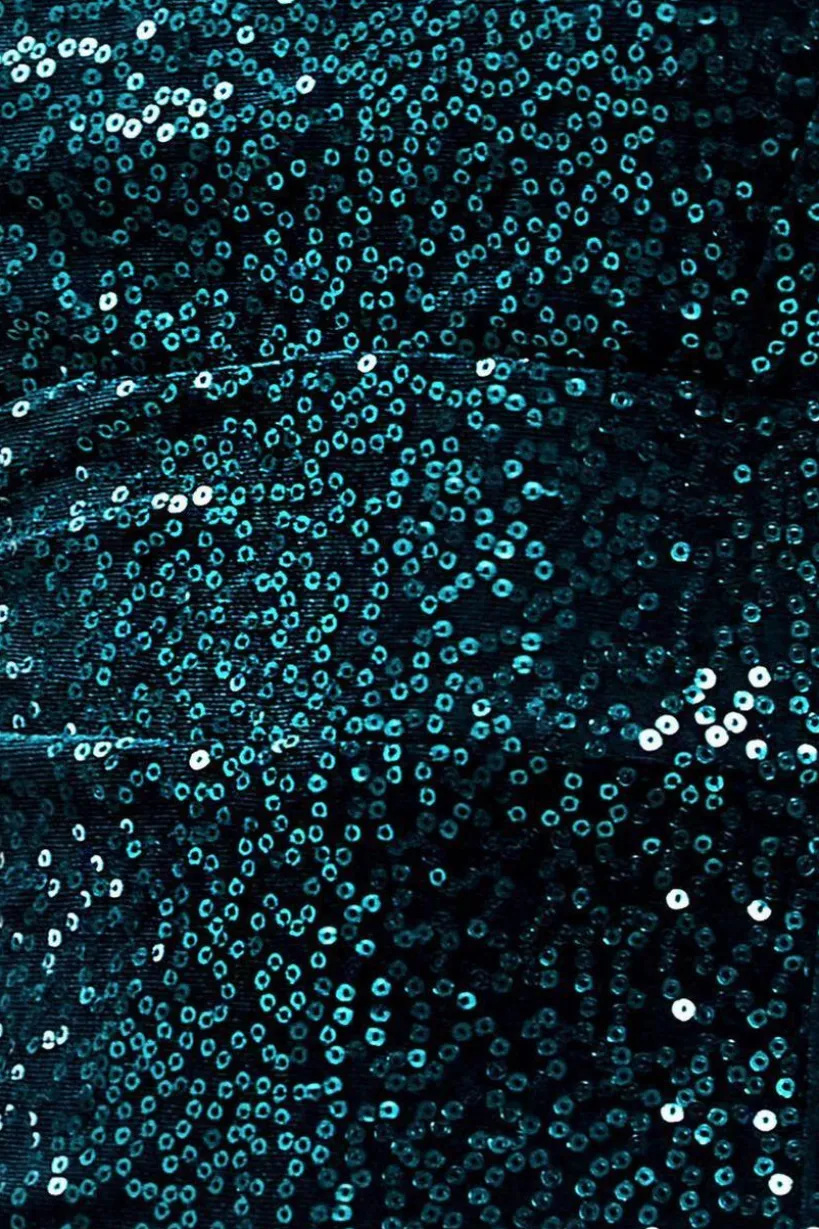 Sequin Velvet Bandeau Maxi Dress - Emerald Green by Goddiva