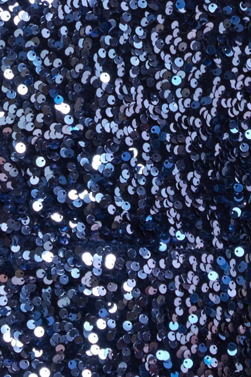 Sequin Velvet Bardot Evening Maxi Dress - Midnight Blue by Goddiva