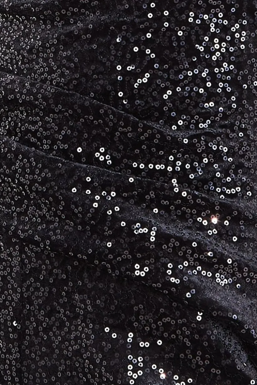 Sequin Velvet Bardot Jumpsuit - Black by Goddiva