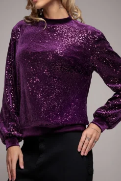 Sequin Velvet Jumper - Magenta by Goddiva