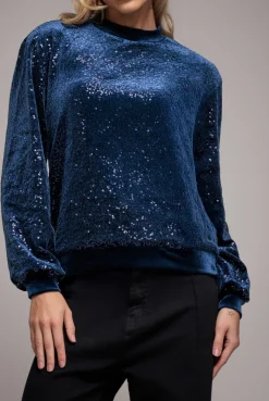 Sequin Velvet Jumper - Navy by Goddiva