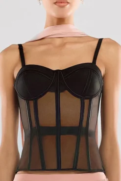 Sheer Panel Mesh Corset by Goddiva