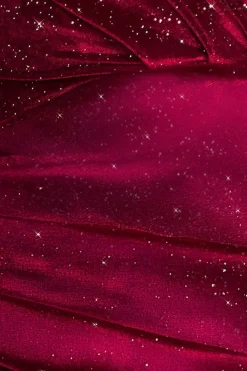 Shimmer Velvet Bardot Maxi Dress - Wine by Goddiva