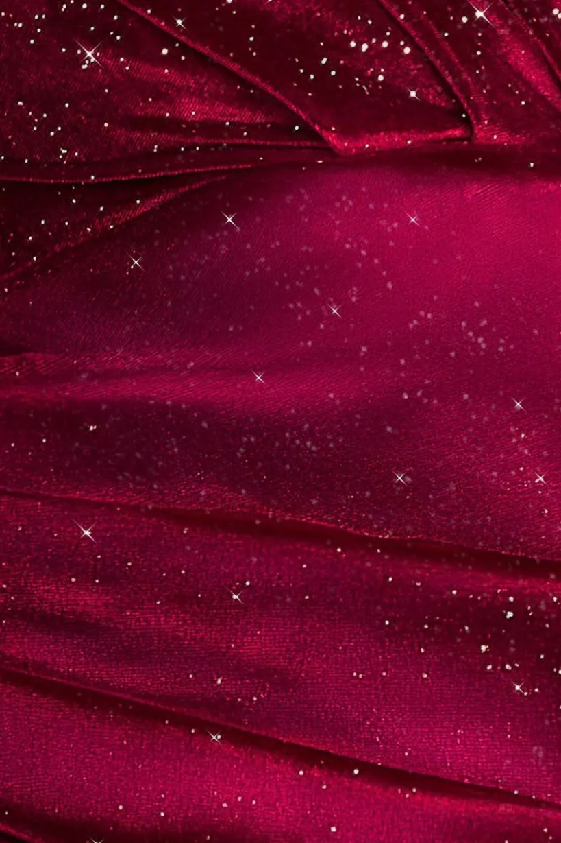 Shimmer Velvet Bardot Maxi Dress - Wine by Goddiva