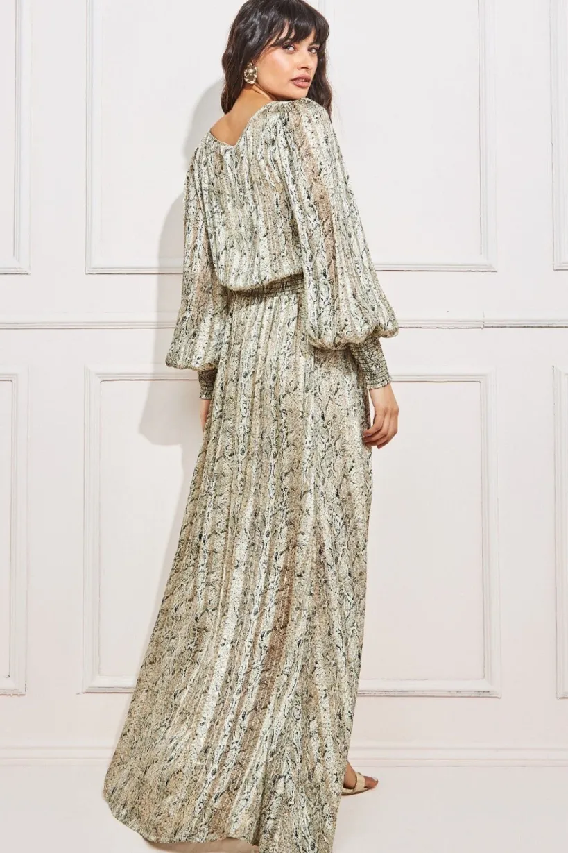 Shirred Waist Chiffon Printed Maxi - Snakeprint by Goddiva