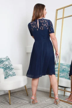 Short Sleeve Lace Pleated Dress by Double Second