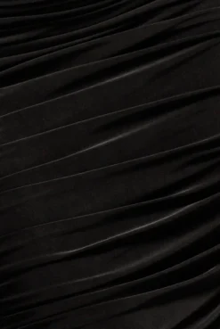 Side Gathered Asymmetric Midi Skirt - Black by Goddiva