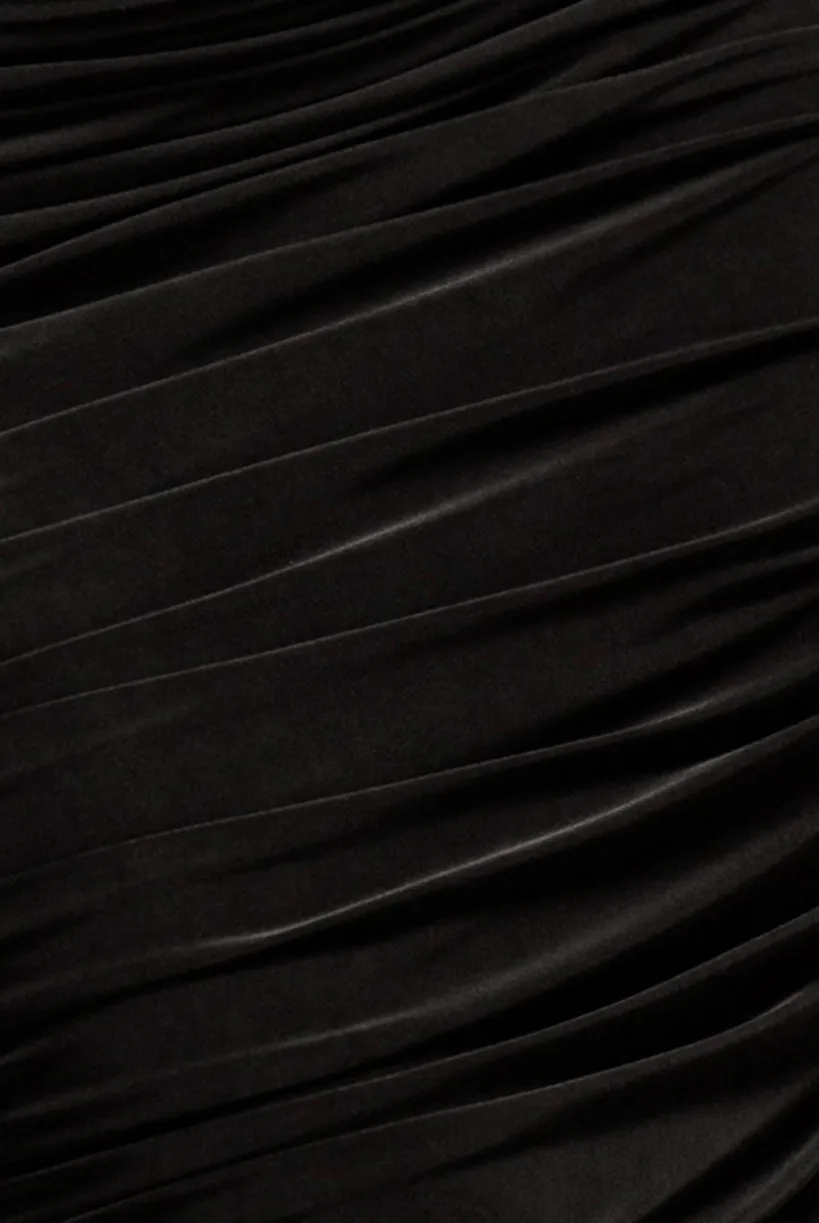Side Gathered Asymmetric Midi Skirt - Black by Goddiva
