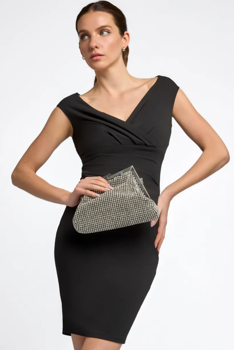 Silver Diamante Asymmetric Evening Bag by Aftershock London