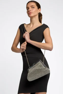 Silver Diamante Asymmetric Evening Bag by Aftershock London