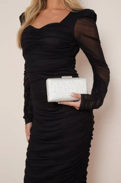 Silver Glitter Evening Clutch Bag by Aftershock London