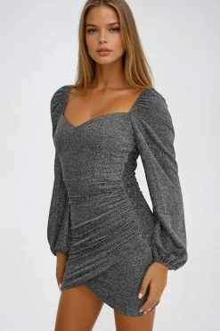 Silver Long Sleeve Mini Dress by Aftershock London