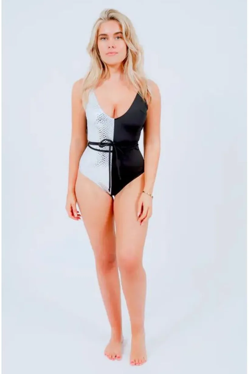 Silver Snake & Black Swimsuit With Tie by Maribela