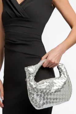 Silver Woven Shoulder Bag With Knot Detail by Aftershock London