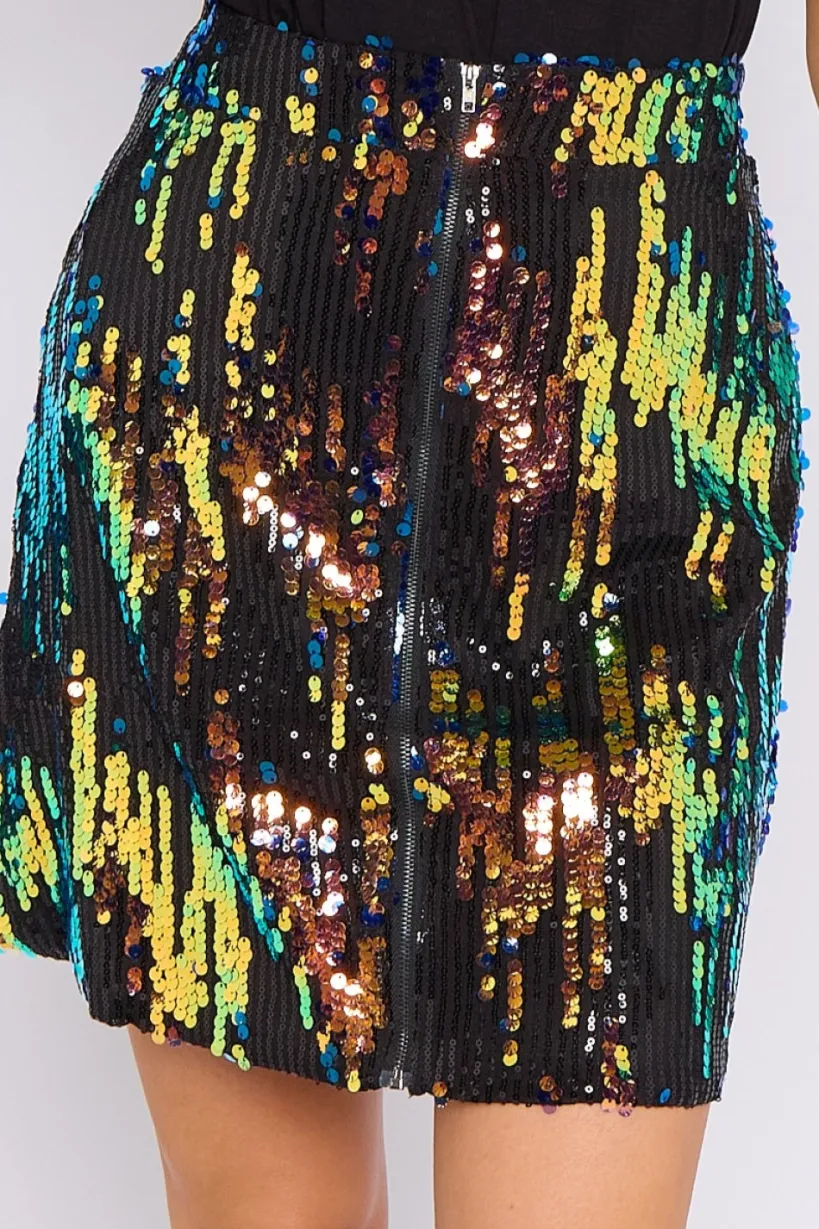 Skylar Multicolour Sequin Mini Skirt by Aftershock London