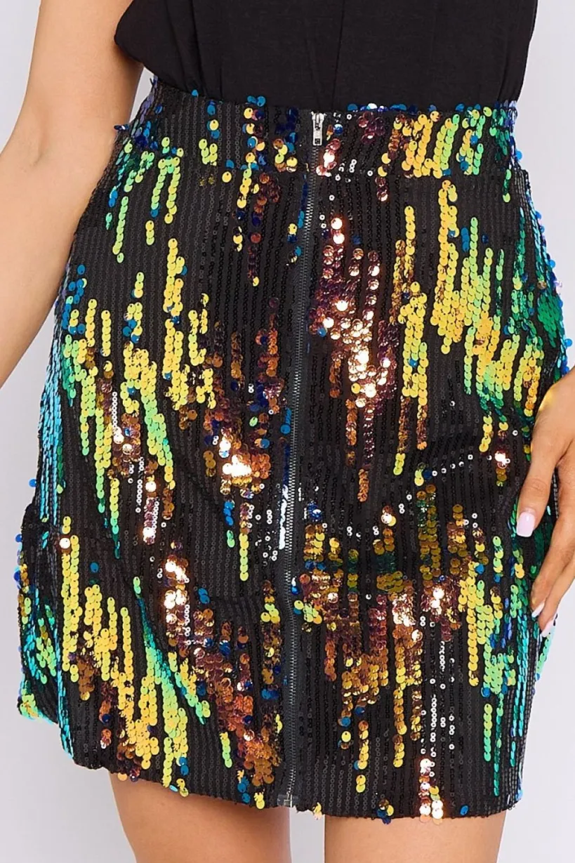 Skylar Multicolour Sequin Mini Skirt by Aftershock London