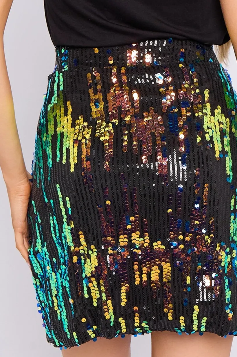 Skylar Multicolour Sequin Mini Skirt by Aftershock London