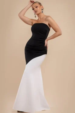 Sleeveless Mermaid Hem Monochrome Contrast Maxi Dress- Black Cream by Goddiva