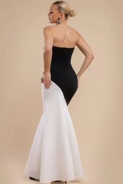 Sleeveless Mermaid Hem Monochrome Contrast Maxi Dress- Black Cream by Goddiva
