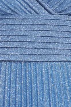 Sleeveless Pleated A Line Lurex Maxi Dress - Blue by Goddiva