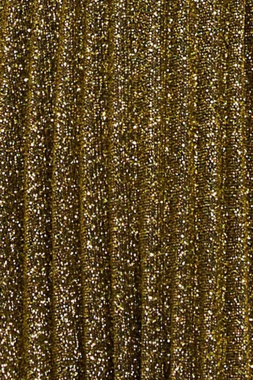 Sleeveless Pleated A Line Lurex Maxi Dress - Gold by Goddiva